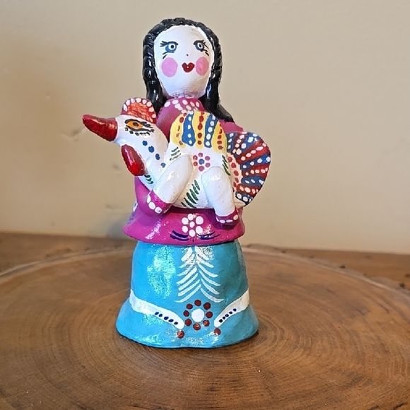 Handmade Russian Folk Art Figurine With Chicken - Picture 1 of 4